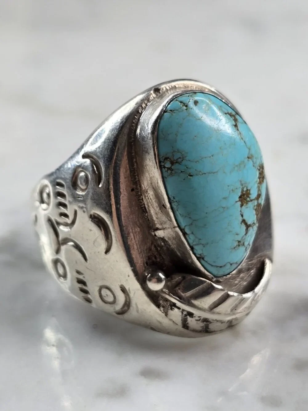 Mens Vintage Sterling Silver Southwestern Turquoise Ring 23.9g E5556